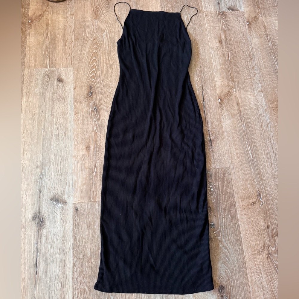 Reformation Jeans Black Kensie Ribbed Midi Dress Size‎ S
